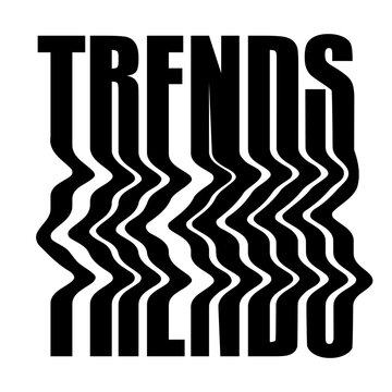 Trendy lettering with curved and elongated letters. Quote TRENDS. Image for the decor of clothes and interior items. Print, poster, postcard. Vector letters isolated on white background.