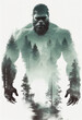 © JoelMasson - Wild man with double exposure mountain forest fog created with Generative AI