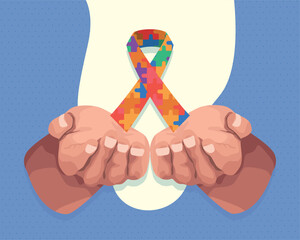 Sticker - hands lifting autism ribbon campaign