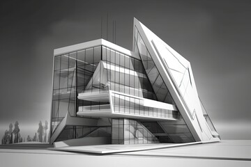 Poster - monochromatic photo of an urban building. Generative AI