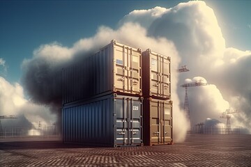 Wall Mural - A group of steel cargo containers stacked together, representing global shipping and freight transportation industry Ai generative.