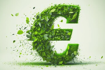 A green euro sign made out of leaves, representing the value of nature over money. Ai generative.