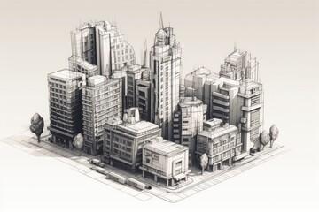 Poster - modern city skyline with towering skyscrapers. Generative AI