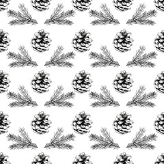  Seamless Pattern of Merry Christmas with pine cone. Cute Cartoon Illustration. Seamless Pattern for textile, paper, background