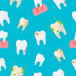 Unhealthy teeth, seamless pattern. The concept of teeth health and hygiene, vector illustration.
