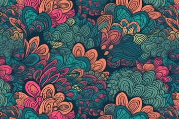 Poster - vibrant floral and leaf pattern. Generative AI