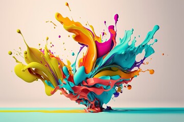 Wall Mural - Vibrant 3D painting: Surrealistic, flowing textures meet colorful explosions and flowing fabrics in light orange and beige hues. Rendered in Cinema4D, stunning fusion of cyan and bronze. Generated AI