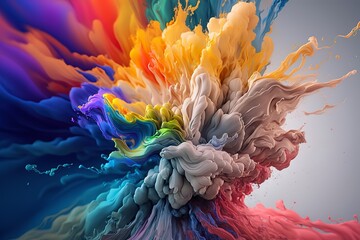 Vibrant 3D painting: Surrealistic, flowing textures meet colorful explosions and flowing fabrics in light orange and beige hues. Rendered in Cinema4D, stunning fusion of cyan and bronze. Generated AI