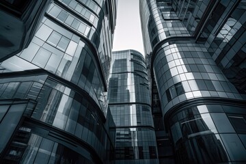 Poster - skyline of towering skyscrapers in black and white. Generative AI