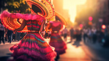 Colorful Skirts Fly During Traditional Mexican Dancing. Generative AI