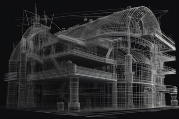 Poster - monochromatic image of an urban structure. Generative AI