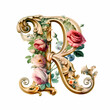 Initial R Rococo Style created with Generative AI Technology