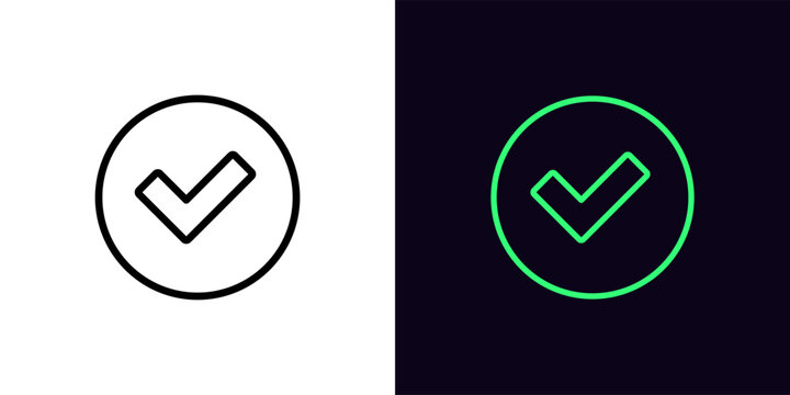 outline check tick icon, with editable stroke. checkmark sign, tick approve pictogram. correct and t
