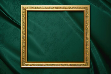 Wall Mural - Golden frame on green background. Created with Generative AI Technology