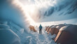 © Adin - Concept death of tourists in mountains, avalanche accident. Group hiker in tents, climber ill with hypothermia on snow winter. Generation AI