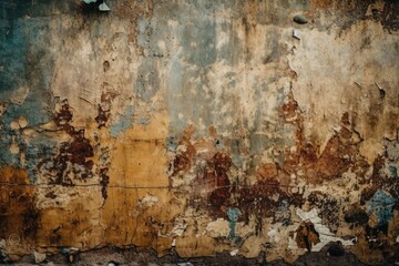 Poster - an aged wall with peeling paint and texture. Generative AI