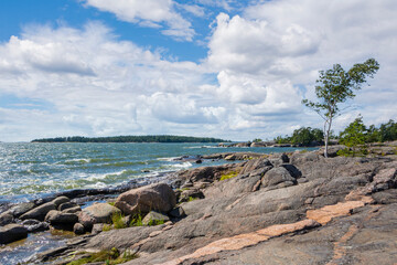 Wall Mural - Coastal view of Pihlajasaari island, rocks and Gulf of Finland, Helsinki, Finland