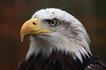 Sticker - majestic bald eagle in a portrait style with a warm brown background. Generative AI