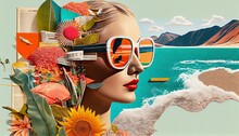 Travel Concept, Colorful Retro Style Graphics, Summer Vacational Journey, Ai Generated