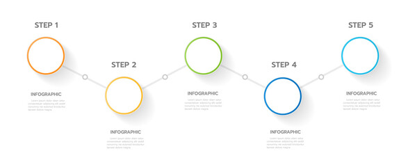 Wall Mural - Infographic template for business. 5 Steps Modern Timeline diagram roadmap with circle topics, presentation vector infographic with PNG transparent background.