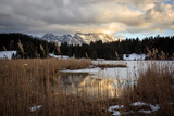 Fototapeta Góry - Winter hike to Geroldsee lake y sunset, Bayern, Germany