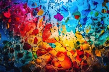 Poster - vibrant stained glass window up close. Generative AI