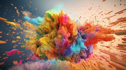 Poster - Explosion of colorful paint streaks, created with generative ai