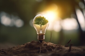 Poster - Green Energy and a Bright Future A Light Bulb in Soil. New Ideas for Sustainable Solutions. AI generated, human enhanced