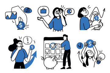 Aufkleber - Investment concept with character situations collection. Vector illustrations