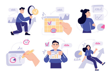 Aufkleber - Business analysis concept with character situations collection. Vector illustrations