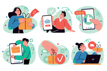 Poster - Shopping concept with character situations collection. Vector illustrations