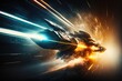 Time Travel Inside the Quantum Realm. Traveling into quantum world with quantum ship. experiments in quantum mechanics, theory about micro-world of atoms and particles. AI generative