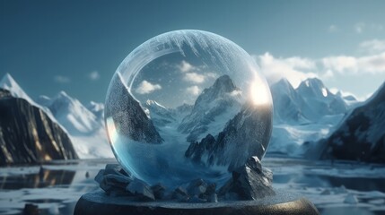 Poster - Magic snow globe planet glacier in winter. Generative ai