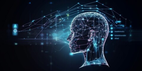 Technologische digitale Vernetzung für Kommunikation und Datenaustausch, Kopf mit Datenverbindung, ai generativ