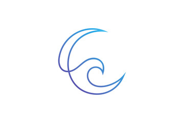 Wall Mural - crescent moon and waves simple continuous line style logo