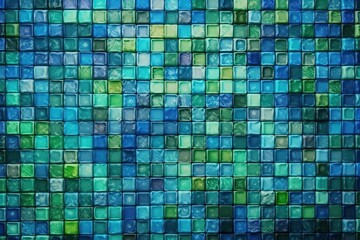 Sticker - detailed view of a mosaic tile wall with shades of blue and green. Generative AI