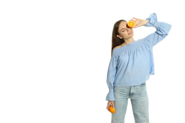 Wall Mural - Concept of people, young woman isolated on white background