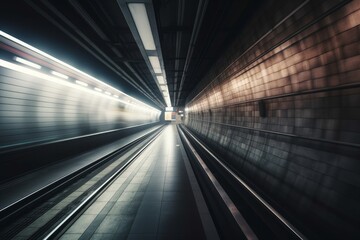 Poster - Fast underground train riding in a tunnel of the modern city. Generative ai