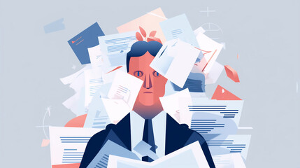 paperwork flat vector person head double exposure. generative ai.