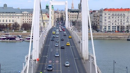 Sticker - Traffic on Elisabeth Bridge against Pest embankment, Budapest, Hungary