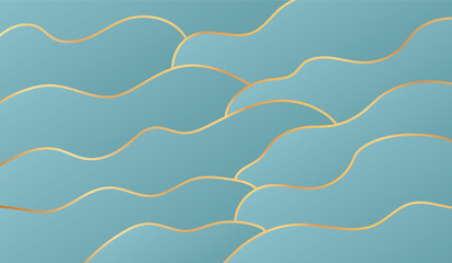 Wall Mural - illustration of vector background with striped pattern, gold colored waves on blue background