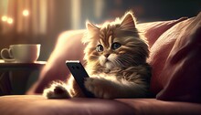 Cat Checking His Phone