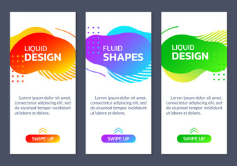 Wall Mural - Abstract shape mobile background set. Liquid design banner, story or cover for smartphone app. Modern geometric ui layout with fluid shapes. Vector illustration.