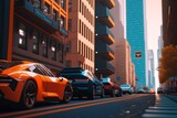 Fototapeta  - Cars on the road in the city. Generative AI