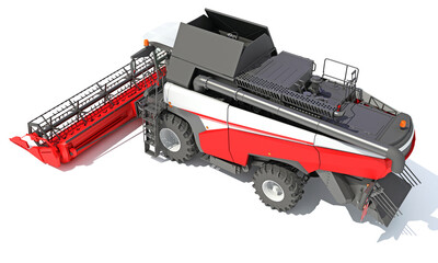 Wall Mural - Farm Combine Harvester 3D rendering on white background