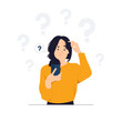 Confused uncertain Feeling in doubtful decision, worry and think with serious thoughtful expression, question mark, dilemma, undecided concept illustration