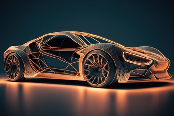 Wall Mural - A modern car on a black background in black with an orange outline.Futuristic innovative car. Generative AI