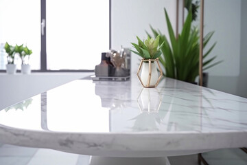 Light elegant modern bathroom interior with white marble tabletop