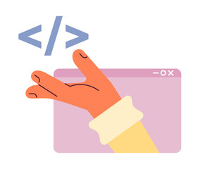 Fototapete - Source code of website flat concept vector spot illustration. Editable 2D cartoon character on white for web design. Development. Webpage building creative idea for website, mobile, magazine