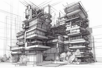 Poster - modern skyscraper with numerous glass windows. Generative AI